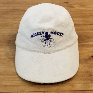 Vintage Mickey Mouse Disney Hat One Size White Terry Cloth 70s 80s Cross Cap